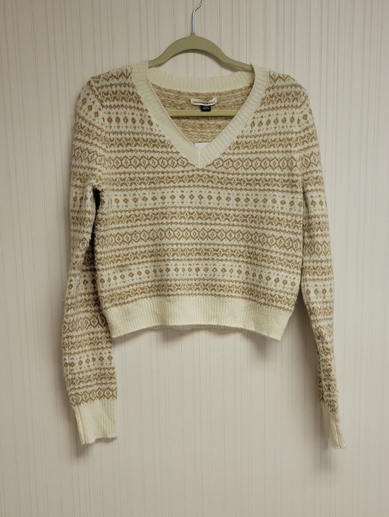 American Eagle Outfitters Sweaters - American Eagle V-Neck Fair Isle Sweater Cream & Tan Medium New Fall. Cozy Soft